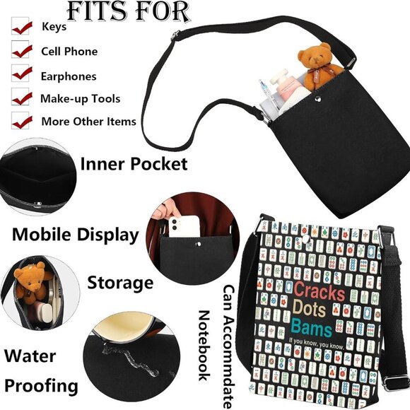 Elegant Mahjong Crossbody Bag - Compact Canvas Travel Accessory for Enthusiasts - Picture 3 of 7